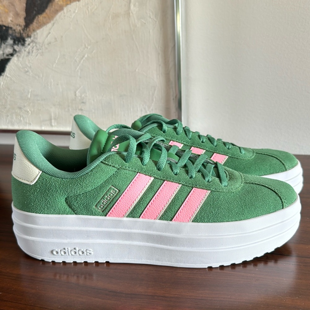Adidas Women's VL Court Bold Platform Sneaker Geen/Pink 8 New!